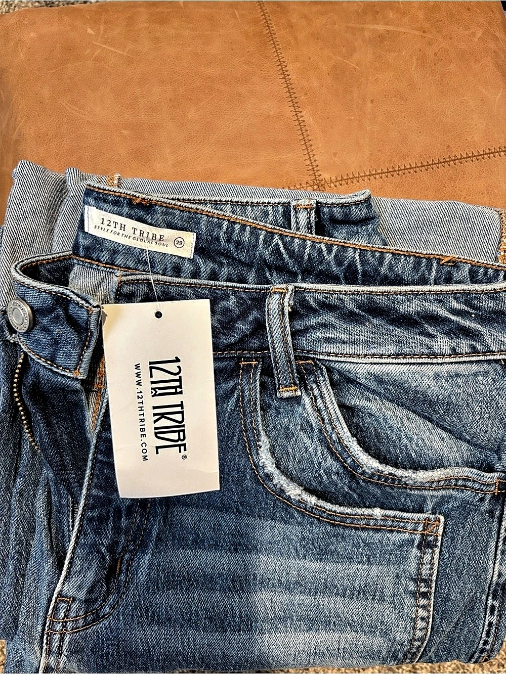 12th Tribe Presley Cuffed Straight Leg Denim Straight Leg Jeans In Blue Waist 29 — image 5 of 5